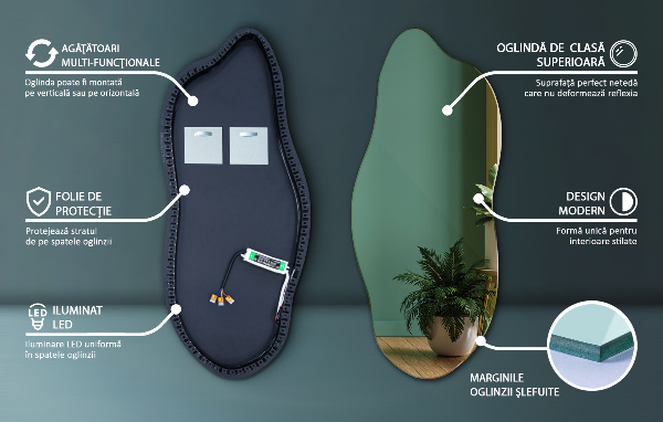 Spegel LED belysning organisk form unikalt 35x80 cm