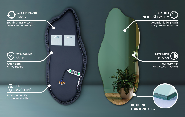 Spegel LED belysning organisk form elegant 40x90 cm