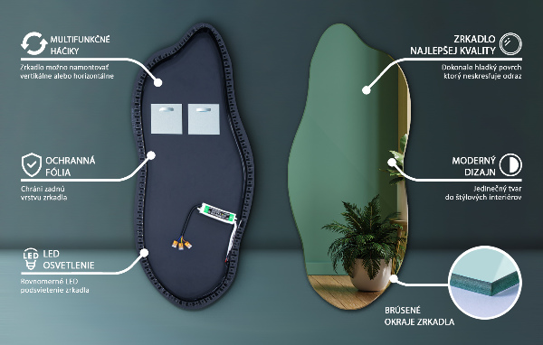 Spegel LED belysning organisk form dekorativt 45x100 cm