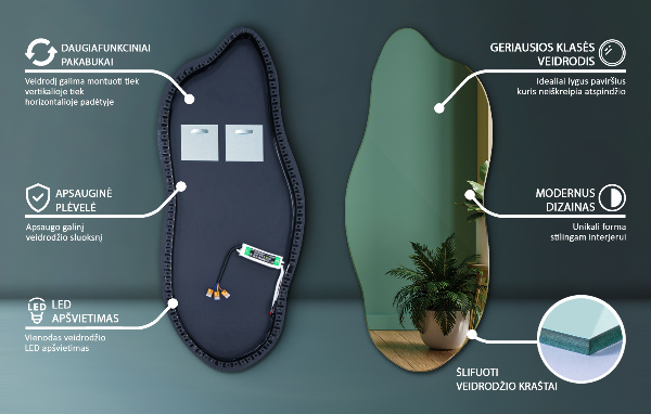 Spegel LED belysning organisk form dekorativt 45x100 cm