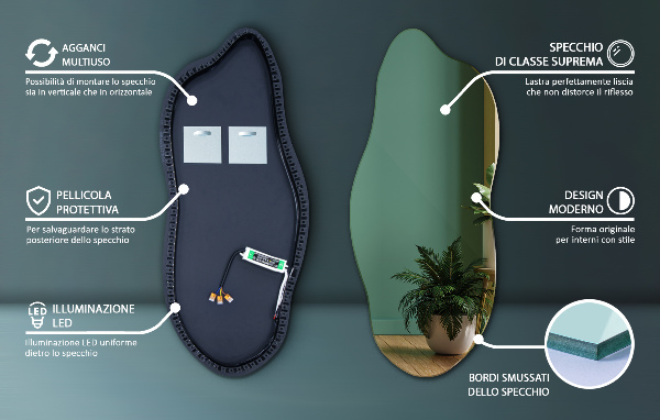 Spegel LED belysning organisk form dekorativt 45x100 cm