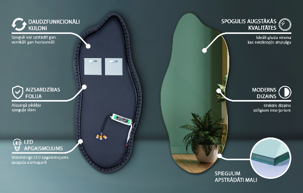 Spegel LED belysning organisk form dekorativt 45x100 cm