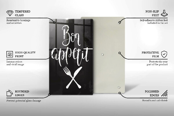 Skärbräda i glas Inskriptionen "Bon appetit"