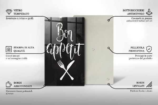 Skärbräda i glas Inskriptionen "Bon appetit"
