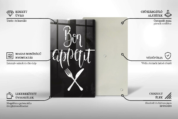 Skärbräda i glas Inskriptionen "Bon appetit"