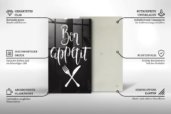 Skärbräda i glas Inskriptionen "Bon appetit"