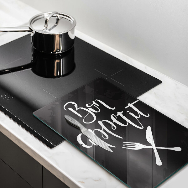 Skärbräda i glas Inskriptionen "Bon appetit"