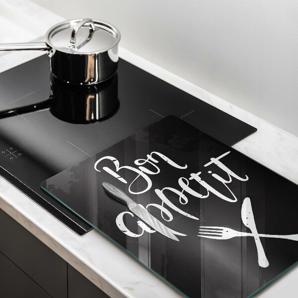 Skärbräda i glas Inskriptionen "Bon appetit"