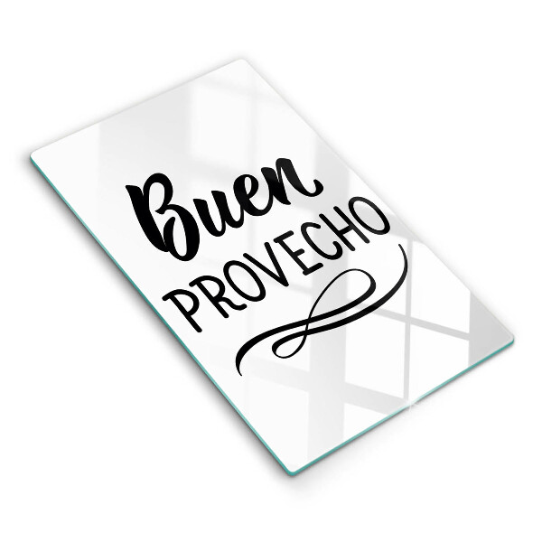Skärbräda i glas Inskriptionen Buen provecho