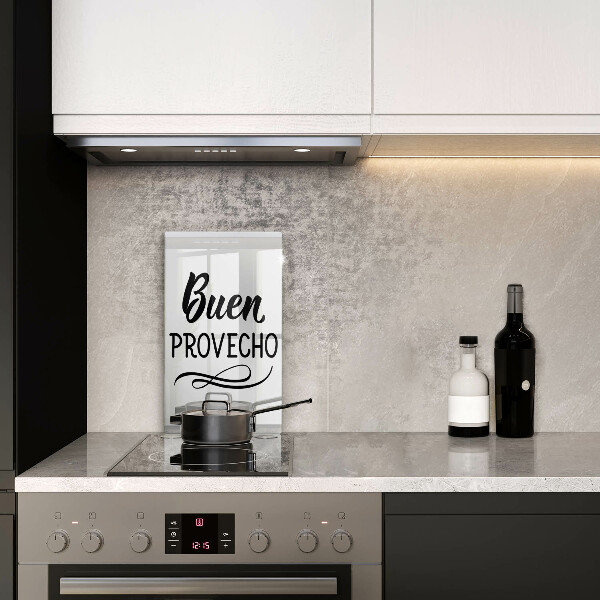 Skärbräda i glas Inskriptionen Buen provecho