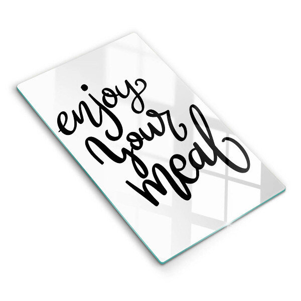 Skärbräda i glas Inskriptionen Njut av din måltid