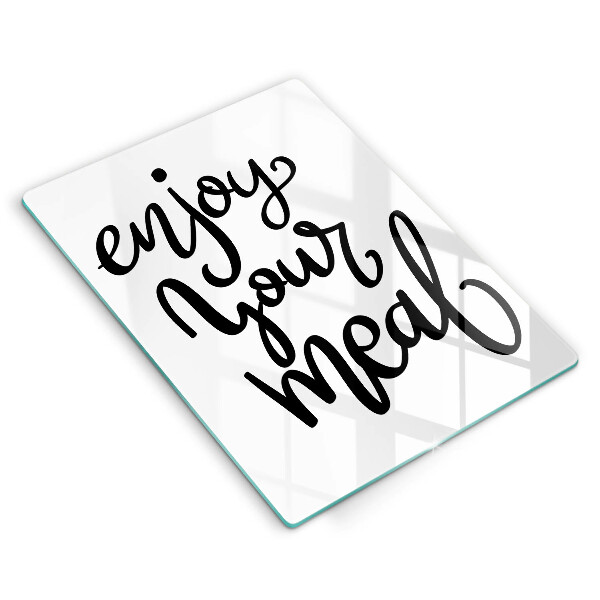 Skärbräda i glas Inskriptionen Njut av din måltid