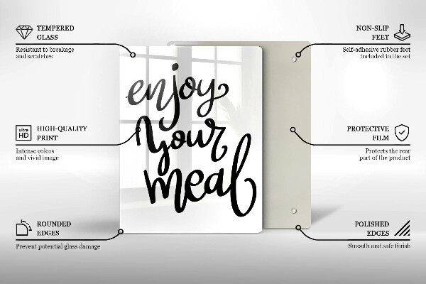 Skärbräda i glas Inskriptionen Njut av din måltid
