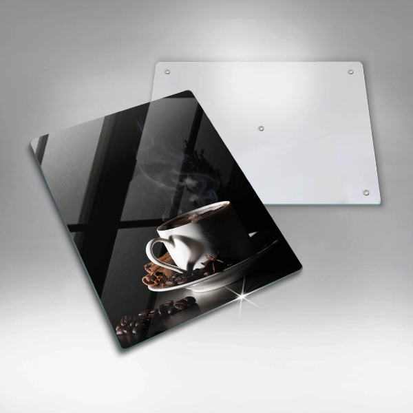 Skärbräda i glas En kopp varmt kaffe