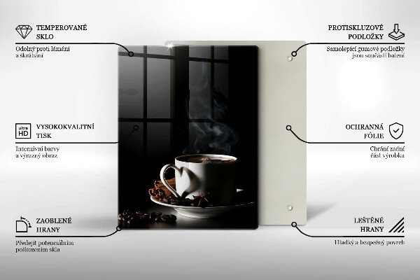 Skärbräda i glas En kopp varmt kaffe