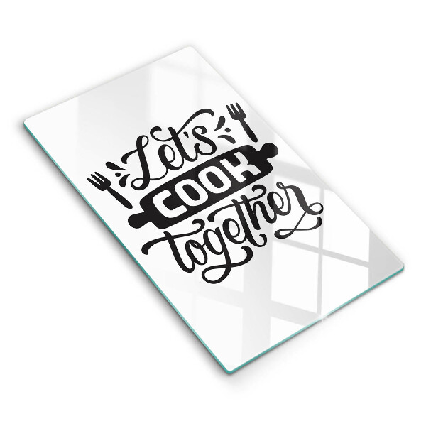 Skärbräda i glas Inskriptionen Låt oss laga mat tillsammans