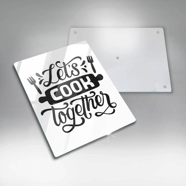 Skärbräda i glas Inskriptionen Låt oss laga mat tillsammans