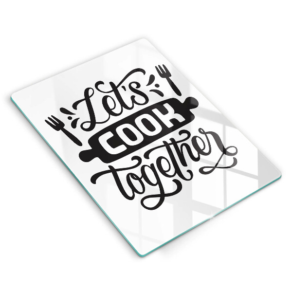 Skärbräda i glas Inskriptionen Låt oss laga mat tillsammans