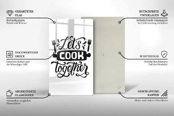 Skärbräda i glas Inskriptionen Låt oss laga mat tillsammans
