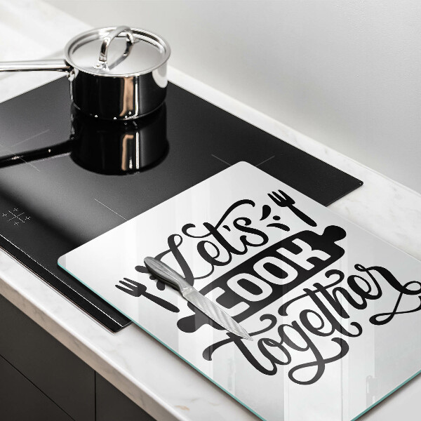 Skärbräda i glas Inskriptionen Låt oss laga mat tillsammans