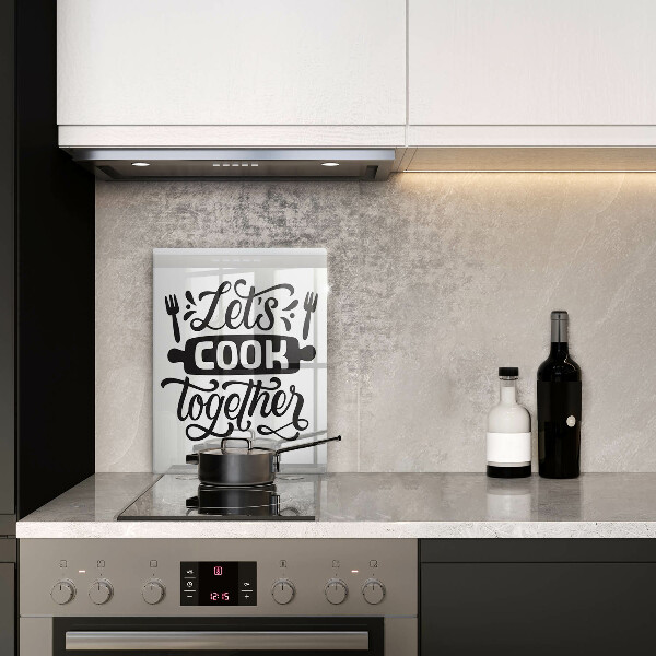 Skärbräda i glas Inskriptionen Låt oss laga mat tillsammans