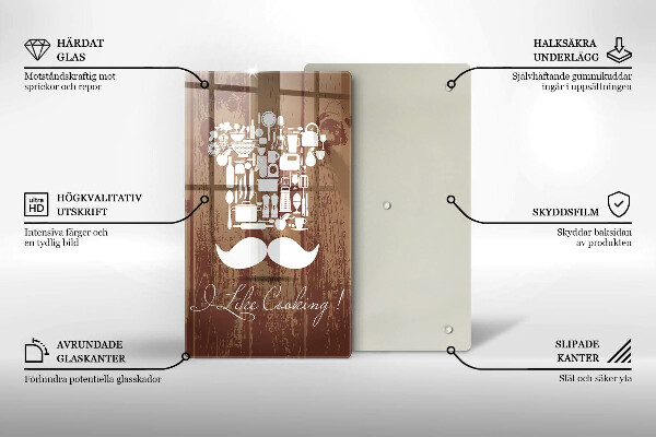 Skärbräda i glas Inskriptionen jag gillar att laga mat