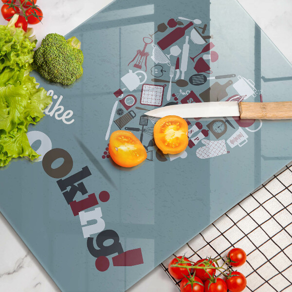 Skärbräda i glas Inskriptionen jag gillar att laga mat