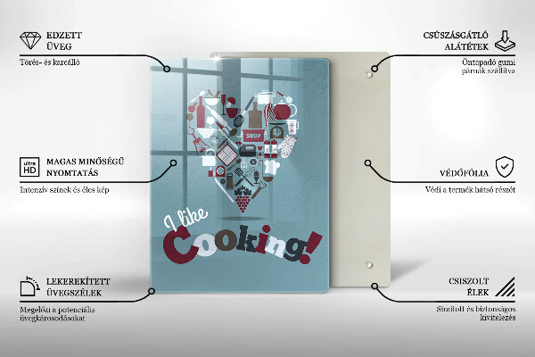 Skärbräda i glas Inskriptionen jag gillar att laga mat