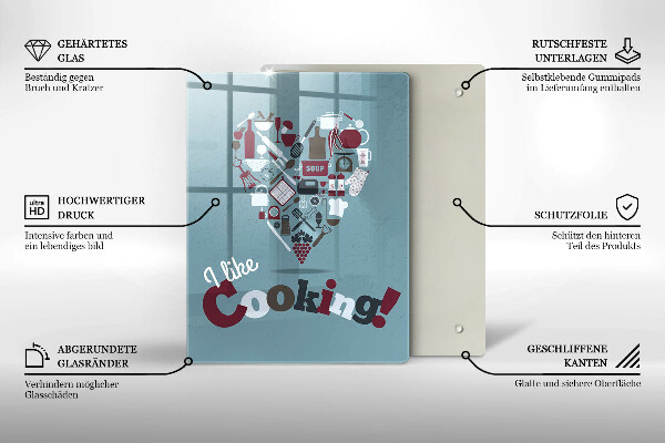 Skärbräda i glas Inskriptionen jag gillar att laga mat