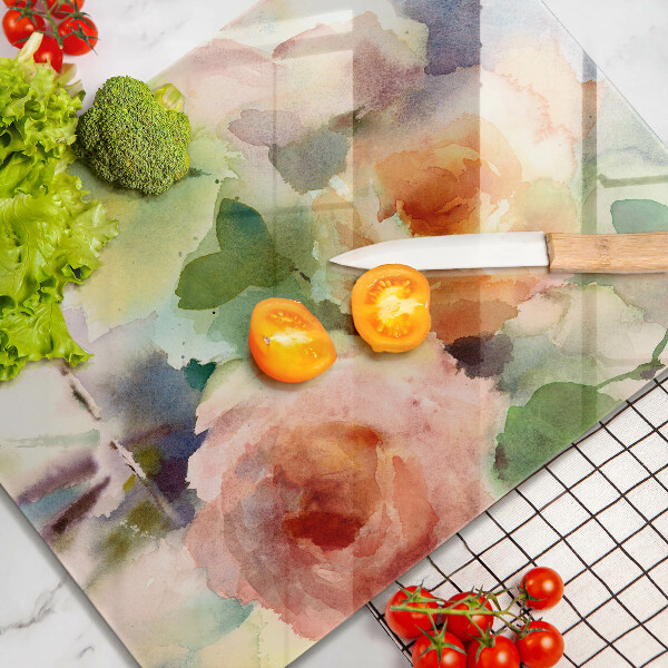 Skärbräda i glas Målade blommor