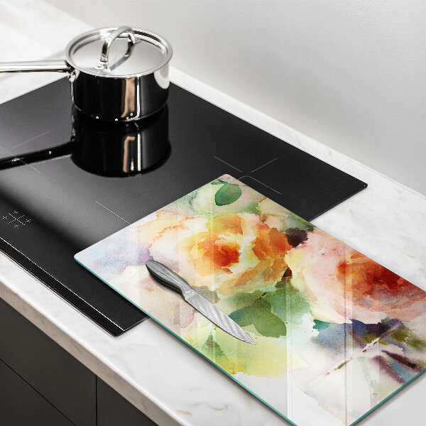 Skärbräda i glas Målade blommor