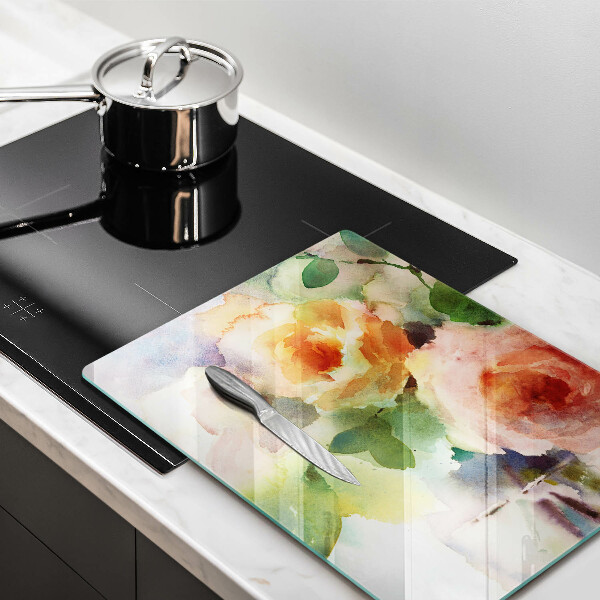 Skärbräda i glas Målade blommor