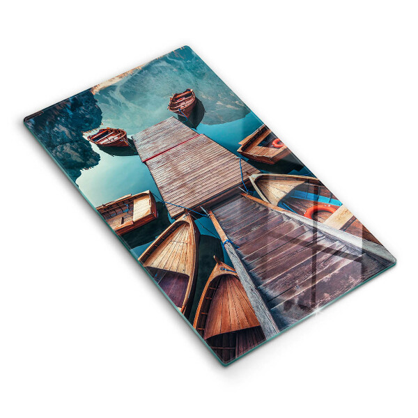 Skärbräda i glas Båtar på sjön