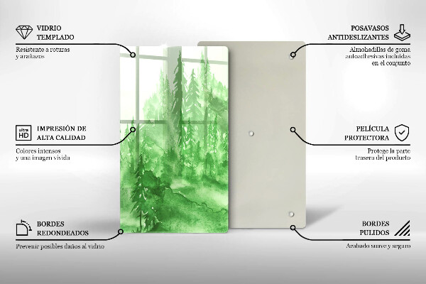 Skärbräda i glas Målad skog