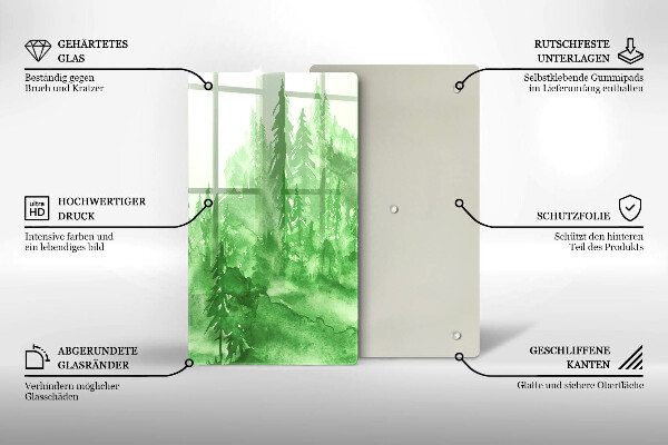 Skärbräda i glas Målad skog