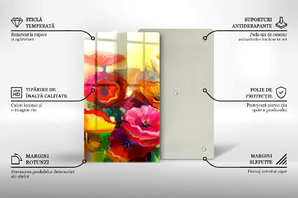 Skärbräda i glas Målade färgglada blommor