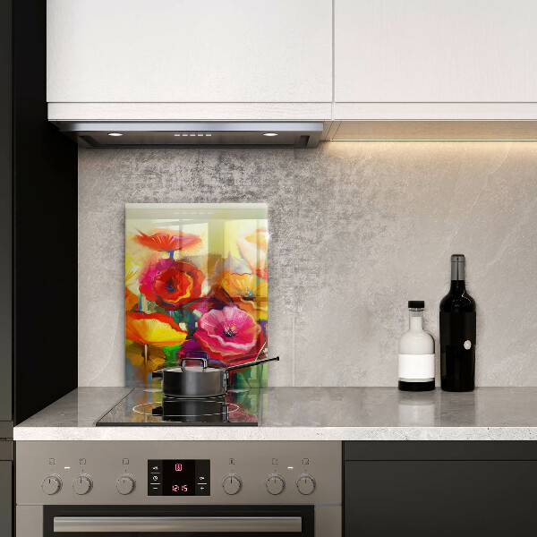 Skärbräda i glas Målade färgglada blommor