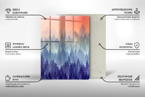 Skärbräda i glas Skog vid solnedgången