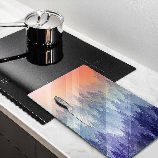 Skärbräda i glas Skog vid solnedgången