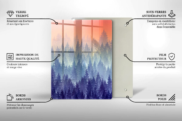 Skärbräda i glas Skog vid solnedgången