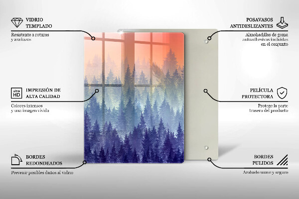 Skärbräda i glas Skog vid solnedgången