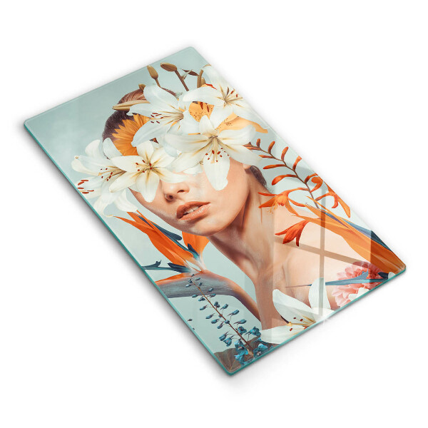 Skärbräda i glas Kvinna i blommor