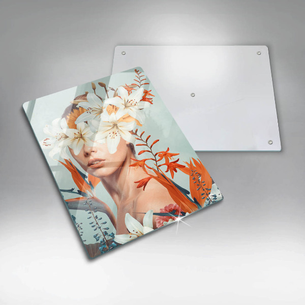 Skärbräda i glas Kvinna i blommor