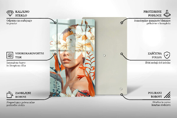 Skärbräda i glas Kvinna i blommor