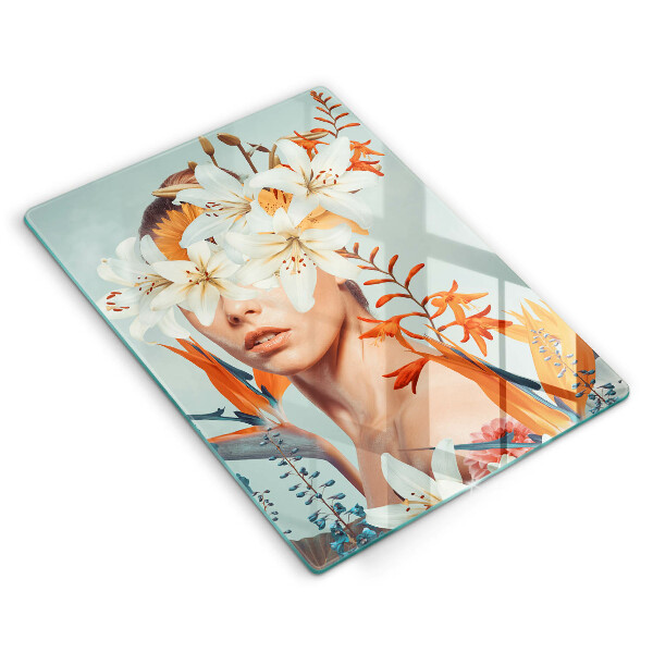 Skärbräda i glas Kvinna i blommor
