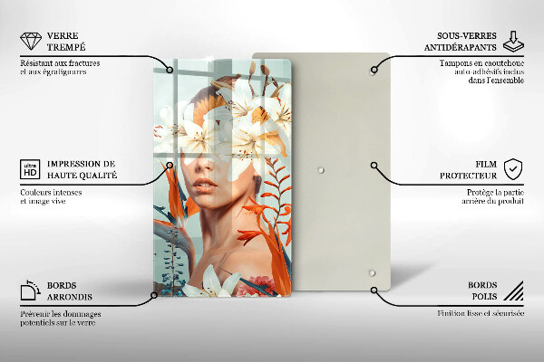 Skärbräda i glas Kvinna i blommor