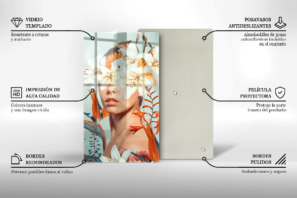 Skärbräda i glas Kvinna i blommor