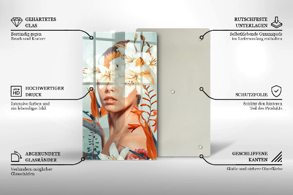 Skärbräda i glas Kvinna i blommor