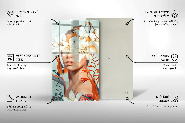 Skärbräda i glas Kvinna i blommor