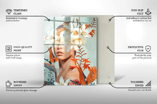 Skärbräda i glas Kvinna i blommor